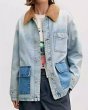 画像3: Washed denim contrast color mid-length loose vintage casual jacket G-jeans coat　 ユニセックス 男女兼用 ウォッシュデニムコントラストカラーミッドレングスルーズヴィンテージカジュアルジャケットGジャン コートトップス (3)