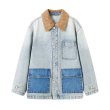 画像1: Washed denim contrast color mid-length loose vintage casual jacket G-jeans coat　 ユニセックス 男女兼用 ウォッシュデニムコントラストカラーミッドレングスルーズヴィンテージカジュアルジャケットGジャン コートトップス (1)