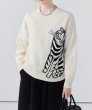 画像2: Round neck cat embroidered sweater Knit Tops  男女兼用ユニセックスラウンドネックキャット猫刺繍 編み込みセーター (2)