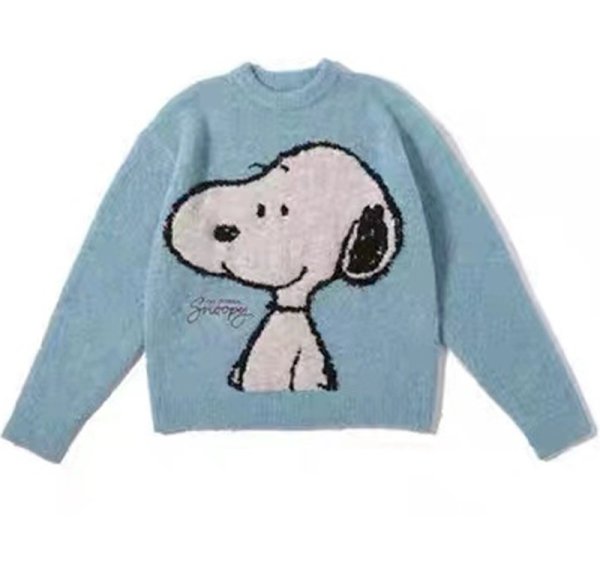 画像1: Snoopy knit crew neck sweater Tops  男女兼用ユニセックスラウンドネックスヌーピー 編み込みラウンドネックセーター (1)