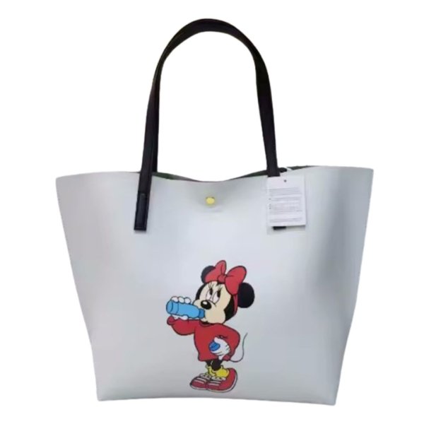 画像1: Mickey Mouse & Minnie Mouse printed leather large capacity shoulder tote bag　即納ミッキーマウス＆ミニーマウスプリントレザー 大容量トートショルダー２WAYバッグママバッグ (1)