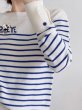 画像3: Blue Stripe Popeye Print Round Neck Sweater Knit  男女兼用ユニセックスブルーストライプポパイプリントラウンドネックセーターニットラウンドネックセーター (3)