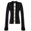 画像1: Contrast striped polo collar long sleeve sweater niche slim short cardigan Knit  男女兼用ユニセックスコントラストストライプポロカラー長袖セータースリムショートカーディガン (1)