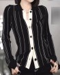 画像4: Contrast striped polo collar long sleeve sweater niche slim short cardigan Knit  男女兼用ユニセックスコントラストストライプポロカラー長袖セータースリムショートカーディガン (4)