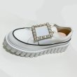 画像3: Rhinestone square buckle thick sole strass canvas sneakersShoes　ラインストーンスクエアバックル厚底ストラスキャンバススニーカーレースアップ レザースニーカー　シューズ　スニーカー (3)