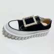 画像7: Rhinestone square buckle thick sole strass canvas sneakersShoes　ラインストーンスクエアバックル厚底ストラスキャンバススニーカーレースアップ レザースニーカー　シューズ　スニーカー (7)