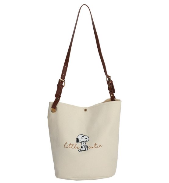 画像1: Snoopy Print Bucket Tote Shoulder Crossbody Canvas Bag　スヌーピープリントバケットトートショルダークロスボディキャンバスバッグ (1)