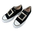 画像1: Rhinestone square buckle thick sole strass canvas sneakersShoes　ラインストーンスクエアバックル厚底ストラスキャンバススニーカーレースアップ レザースニーカー　シューズ　スニーカー (1)