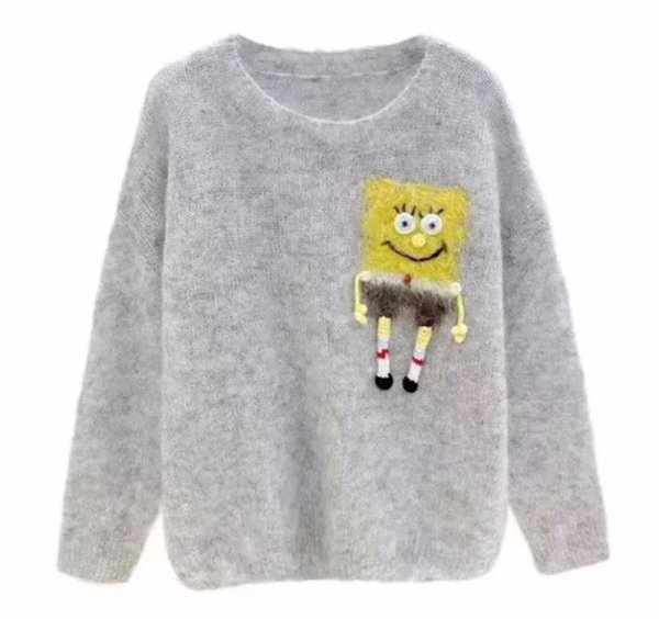 画像1: 3D Spongebob Point Round Neck Sweater Knit ３Dスポンジボブポイントラウンドネックセーターニット (1)