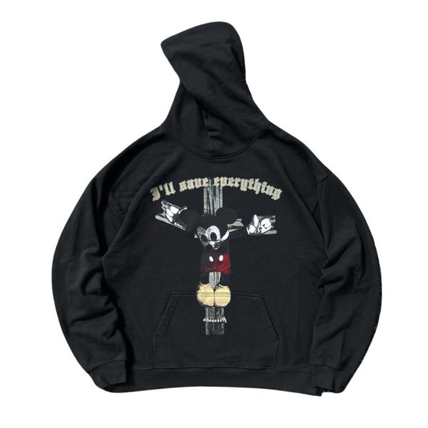 画像1: Unisex Vintage Design Cross Mickey Hoodie 男女兼用 ユニセックス ヴィンテージ 十字架 ミッキー 長袖 パーカー (1)