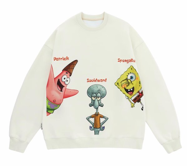 画像1:  Unisex  Spongebob Friends Print Sweatshirtユニセックス 男女兼用 スポンジボブと仲間たちプリント スウェット  長袖 トレーナー (1)