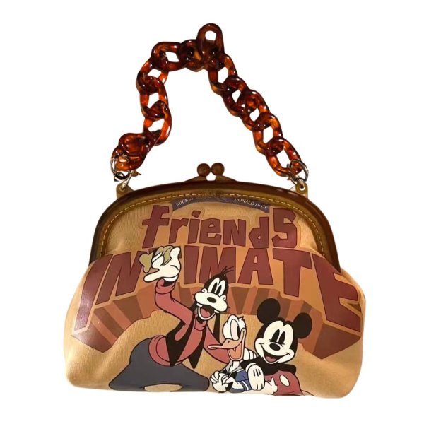 画像1: Vintage Goofy purse with a metal clasp Tote Shoulder Bag グーフィー べっ甲持ち手 チェーン がま口 バッグ (1)