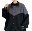 画像4: Contrast color spliced ​​knit cardigan jacket  ユニセックス 男女兼用コントラストカラースプライシングニットカーディガンジャケット (4)