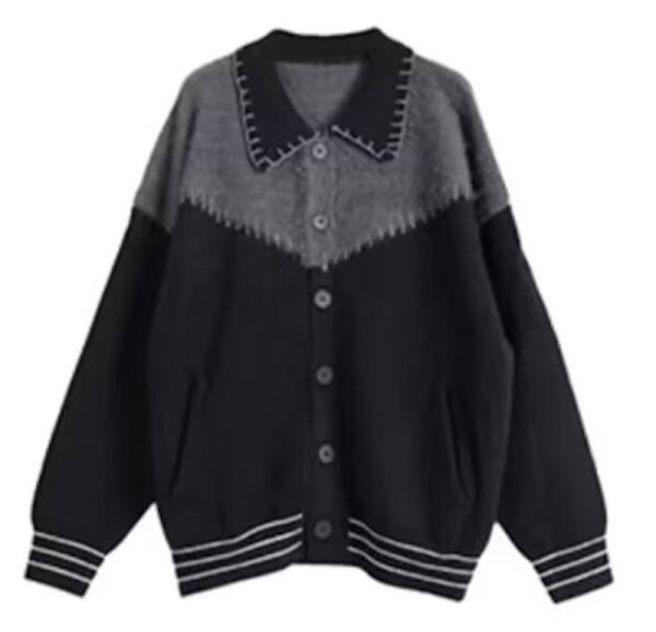 画像1: Contrast color spliced ​​knit cardigan jacket  ユニセックス 男女兼用コントラストカラースプライシングニットカーディガンジャケット (1)