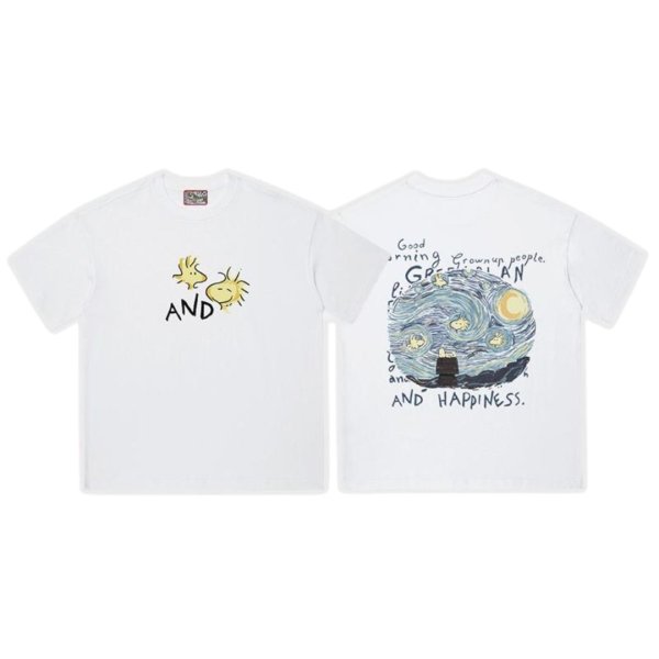 画像1: Unisex NASA Snoopy WOODSTOCK starry night Print T-shirt ユニセックス 男女兼用 スヌーピー ウッドストック 星月夜 プリント 半袖 Tシャツ (1)