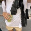 画像10: Leather Studded Ribbon Rivet Portable Shoulder Tote Bag　　ユニセックス男女兼用レザースタッズリボンリベットポータブルトート ショルダーバッグ　 (10)