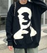 画像2: Face knitted fringe round neck sweater　ユニセックス男女兼用 フェイス編み込み フリンジラウンドネックセーター  (2)