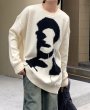 画像6: Face knitted fringe round neck sweater　ユニセックス男女兼用 フェイス編み込み フリンジラウンドネックセーター  (6)