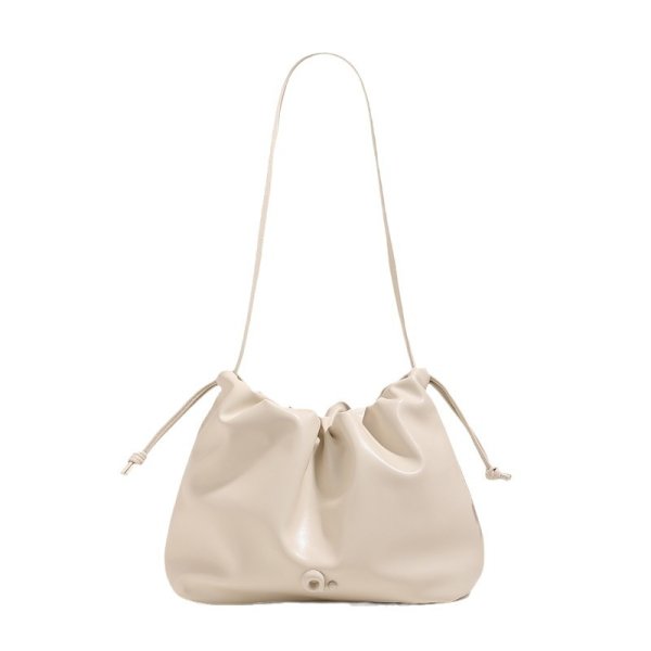 画像1: Soft Leather Drawstring Bucket Tote Shoulder Crossbody Bag　ソフトレザー巾着バケットトートショルダークロスボディバッグバッグ (1)