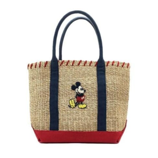 画像1: DISNEY Mickey Straw tote bag  ミッキーマウス かご 籠 バケット トートバッグ  アバカ キャンバストート (1)