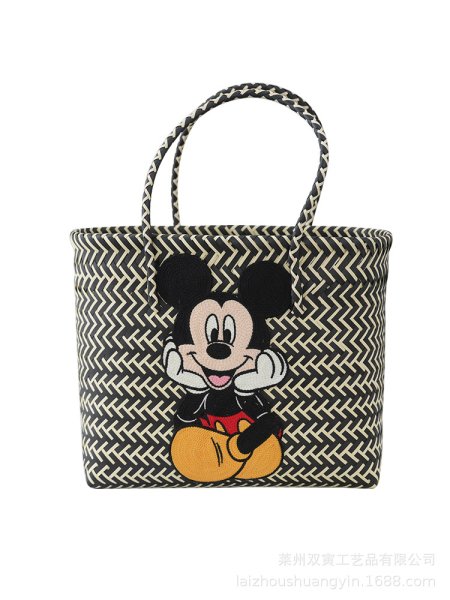 画像1: Mickey Mouse Braided intrecciato mesh Tote Bag basket picnic shopping bag ミッキーマウス ミッキー イントレチャート メッシュ バスケット ピクニック ショッピングバッグ トート 籠 かごバッグ (1)