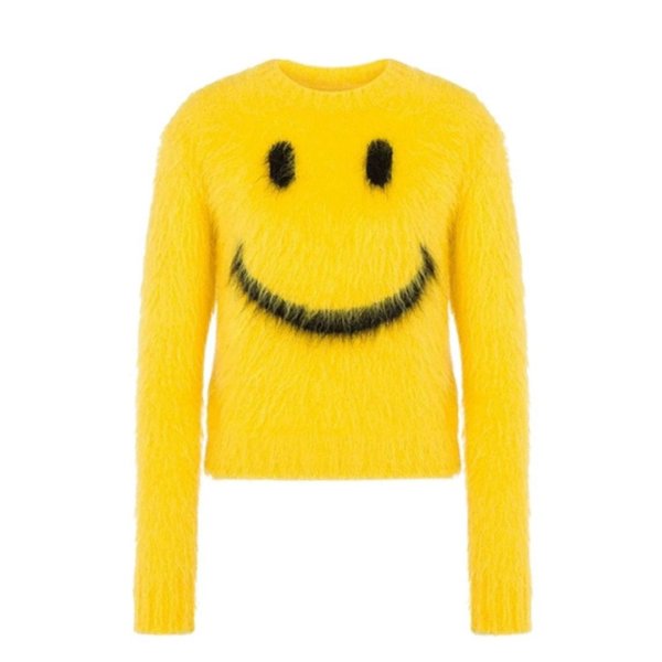 画像1: MOHAIR SMILEY PULLOVER Smile knitted sweater スマイル スマイリー ニコちゃん モヘア セーターラウンドネック プルオーバー (1)