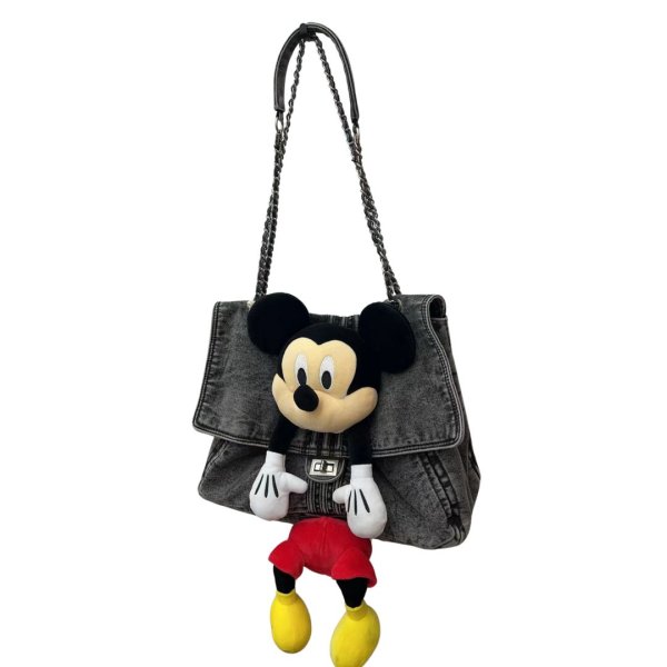 画像1: Unisex Mickey x DISNEY  3D Mickey Denim Matelasse Tote shoulder bag　カラフル ミッキー ぬいぐるみ マトラッセ トートショルダーバッグ (1)