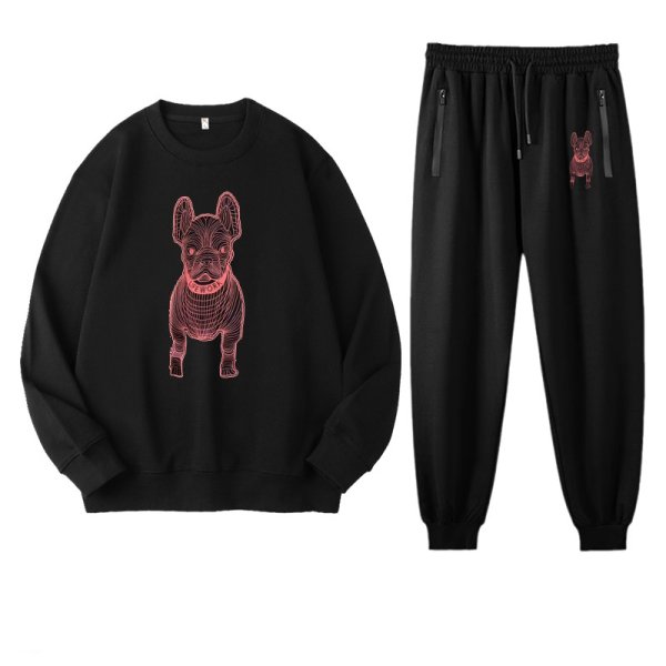 画像1: 大きなサイズあり Bulldog Dog Print Long Sleeve sweatshirt  set upユニセックス男女兼用 ブルドッグ 犬 プリント スウェット  トレーナー セットアップ (1)