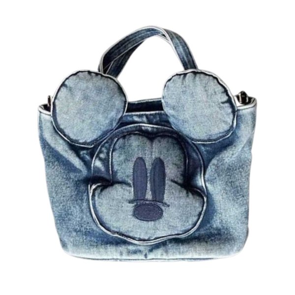 画像1: Mickey Mouse Washed Denim Portable Crossbody Tote Shoulder Bag Handbag   ミッキーマウスウォッシュデニムポータブルクロスボディトートショルダーバッグハンドバッグ (1)