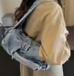 画像3: Multi-pocket denim underarm tote shoulder bag Handbag   ウォッシュデニムマルチポケットアンダーアームトートショルダーバッグハンドバッグ (3)