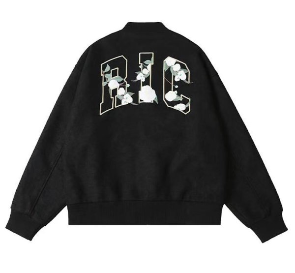 画像1: RIC & Camellia Embroidery Stadium Jumper baseball uniform jumper jacket blouson ユニセックス 男女兼用RIC＆カメリア椿刺繍 スタジアムジャンパー スタジャン MA-1 ボンバー ジャケット ブルゾン (1)