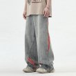 画像4: Unisex Striped splicing denim loose denim pants trousers 　男女兼用 ユニセックス ストライプ3ラインスプライシングジーンズデニム　パンツ (4)