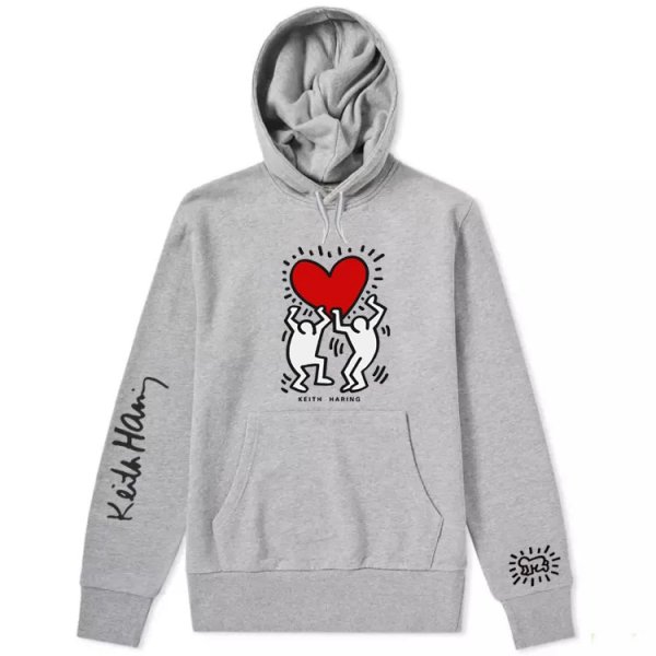 画像1: Unisex Casual Cotton Keith Haring Logo Hoodies  Pullover Long Sleeve Hooded Sweatshirt Heart carry メンズ コットン キースヘリング ロゴパーカースウェット ユニセックス 男女兼用 (1)