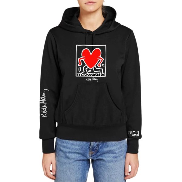 画像1: Unisex Casual Cotton Keith Haring Logo Hoodies  Pullover Long Sleeve Hooded Sweatshirt Heart Waking メンズ コットン キースヘリング ロゴパーカースウェット ユニセックス 男女兼用 (1)