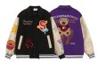 画像1: Cute bear towel embroidered lapel jacketStadium Jumper baseball uniform jumper  blouson ユニセックス 男女兼用ベア熊エンブレム スタジアムジャンパー スタジャン MA-1 ボンバー ジャケット ブルゾン (1)