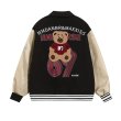 画像2: Cute bear towel embroidered lapel jacketStadium Jumper baseball uniform jumper  blouson ユニセックス 男女兼用ベア熊エンブレム スタジアムジャンパー スタジャン MA-1 ボンバー ジャケット ブルゾン (2)