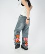 画像4: Unisex Flower pile embroidered straight denim pants  Jeans 男女兼用 ユニセックスフラワー花パイル刺繍  ストレートデニム パンツ (4)