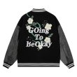 画像3: Flower embroidered leather sleeve hip hop stadium jacket Stadium Jumper baseball uniform jumper  blouson ユニセックス 男女兼用フラワー刺繍レザースリーブ ヒップホップ スタジアムジャンパー スタジャン MA-1 ボンバー  (3)