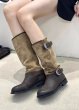 画像4: French retro belt buckle long night boots   フレンチレトロベルトバックルロングナイトブーツ (4)