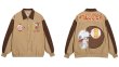 画像1: Snoopy embroidered lapel jacket blouson ユニセックス 男女兼用スヌーピー＆ウッドストック刺繍 スタジアムジャンパー スタジャン MA-1 ボンバー ジャケット ブルゾン (1)