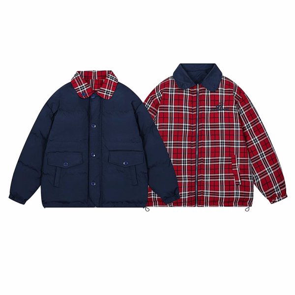 画像1: Unisex Color block check pattern reversible down jacket　男女兼用カラーブロックチェック柄リバーシブル 中綿 ダウン ジャケット (1)