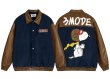 画像1: Biker Snoopy Lapel  jacket blouson ユニセックス 男女兼用バイカースヌーピー刺繍 ラペルジャンパー スタジャン MA-1 ボンバー ジャケット ブルゾン (1)