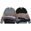 画像1: Tassel contrast color splicing loose round neck sweater knitted　タッセルフリンジコントラストカラーラウンドネック プルオーバー (1)