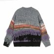 画像5: Tassel contrast color splicing loose round neck sweater knitted　タッセルフリンジコントラストカラーラウンドネック プルオーバー (5)