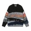 画像2: Tassel contrast color splicing loose round neck sweater knitted　タッセルフリンジコントラストカラーラウンドネック プルオーバー (2)