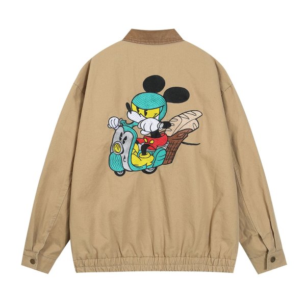 画像1: Retro Mickey Mouse Embroidery lapel jacket blouson ユニセックス 男女兼用ミッキーマウス刺繍 ラペルジャンパー スタジャン MA-1 ボンバー ジャケット ブルゾン (1)