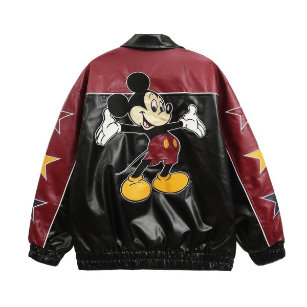 画像1: 3MODE sister Retro Vintage Mickey Mouse Star Embroidery Leather Jacket Blouson ユニセックス 男女兼用ミッキーマウス刺繍 レザージャケット ジャンパー スタジャン MA-1 ボンバー ジャケット ブルゾン (1)