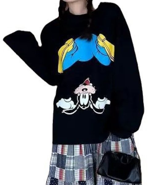 画像1: Unisex Upside-down Goofy Print Long Sleeve T-Shirt  男女兼用 ユニセックス 逆さまグーフィープリント 長袖Tシャツ  (1)