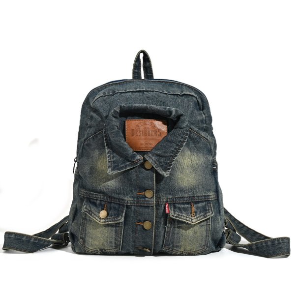 画像1: Washed denim G jacket style backpackTote Shoulder Bag Handbag   ウォッシュデニムGジャンスタイルバックパックリュックトートショルダーバッグ (1)