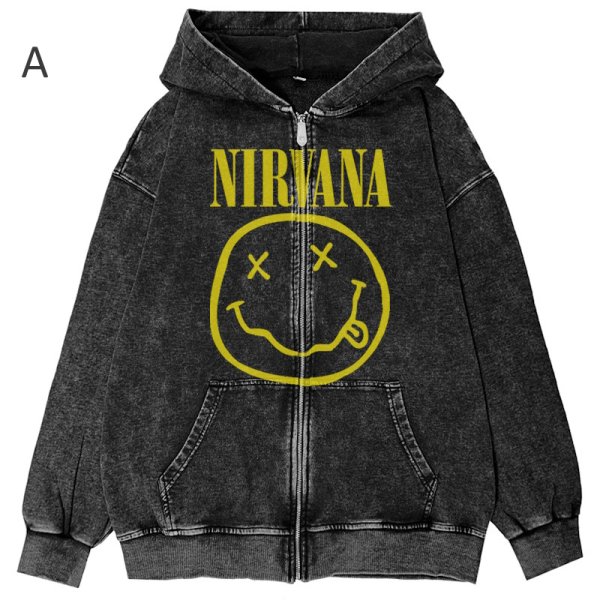 画像1: Nirvana Retro Old Washed Zip Hoodie Sweatshirt Jacket　ユニセックス男女兼用 ニルヴァーナ  レトロ オールド ウォッシュド ジップ フーディスウェットシャツ ジャケット (1)